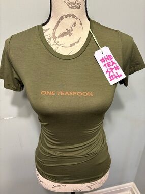 One Teaspoon Olive Crewneck Tee with Peach Logo